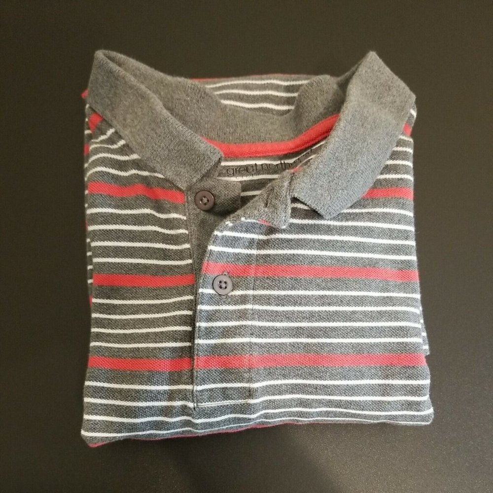 Great Northwest Short Sleeve Casual Polo Shirt Mens Large Grey Red Stripe Sport - Picture 10 of 11
